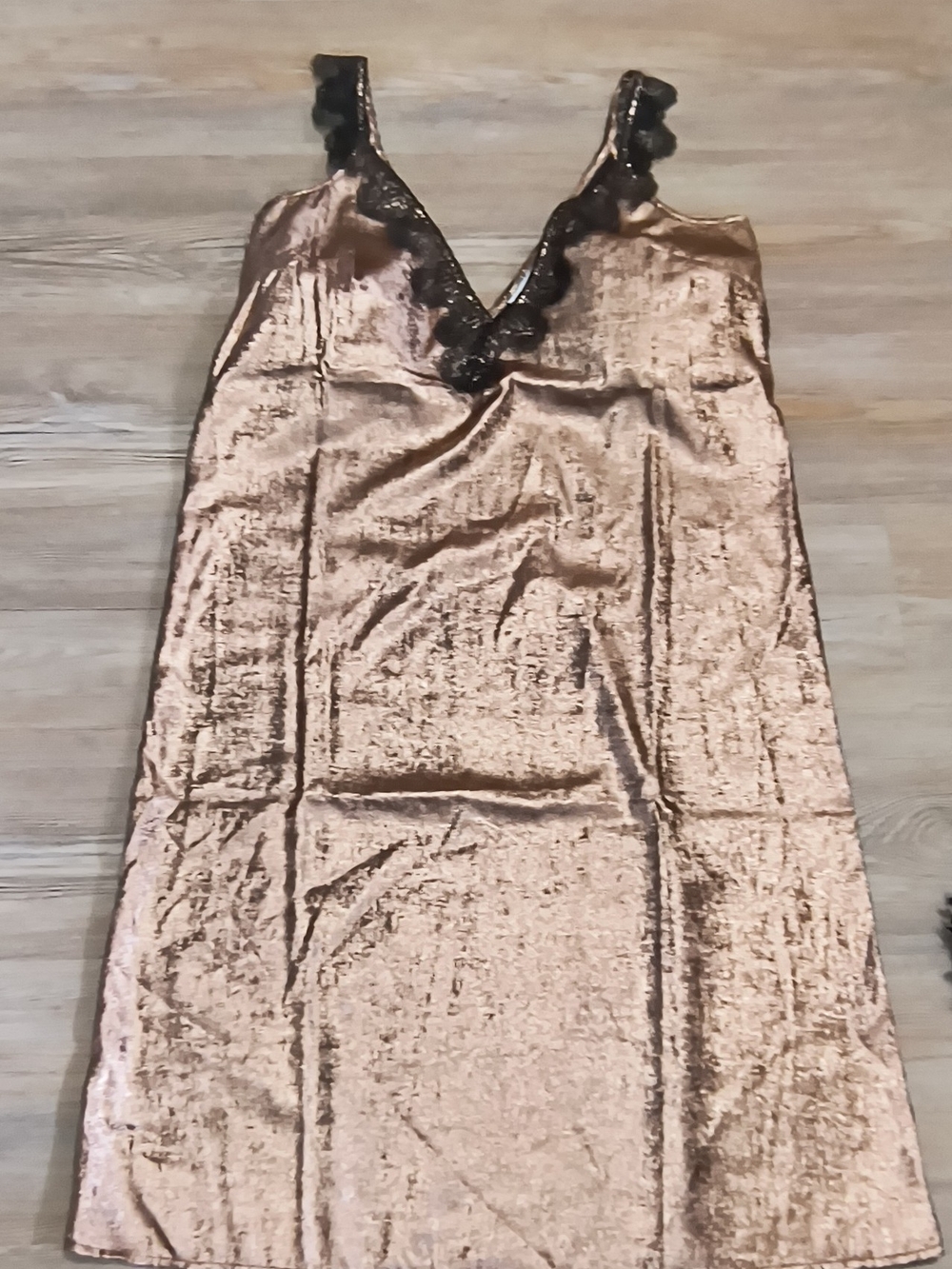 Metallic Rose Chemise with Black Lace Trim